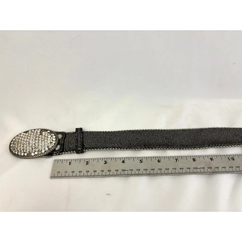 BB Simon‎ Rhinestone Belt Black Leather Crystal Studded Western Glam L